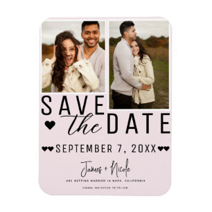 Modernes Rosa Save the Date 2 Foto Hochzeit Magnet