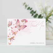 Modernes Rosa-Schmetterlinge-Brautparty Dankeskarte (Stehend Vorderseite)