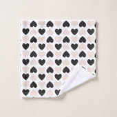 Modernes, rosa Schwarz Liebe Herzmuster Badhandtuch Set (Waschlappen)