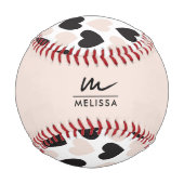 Modernes, rosa Schwarz Liebe Herzmuster Baseball (Rückseite)