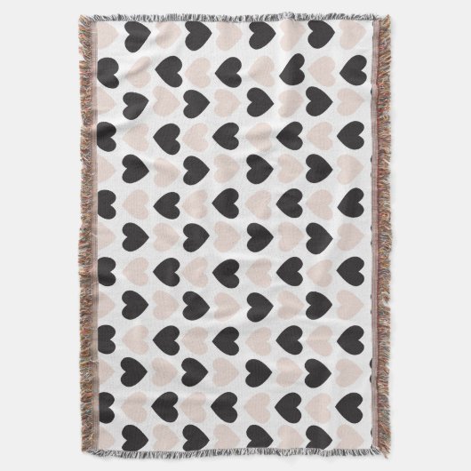 Modernes, rosa Schwarz Liebe Herzmuster Decke (Vorderseite Vertikal)