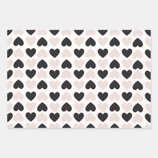Modernes, rosa Schwarz Liebe Herzmuster Geschenkpapier Set (Vorderseite 3)
