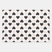 Modernes, rosa Schwarz Liebe Herzmuster Geschenkpapier Set (Vorderseite 2)