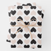 Modernes, rosa Schwarz Liebe Herzmuster Geschenkpapier Set (Beispiel)