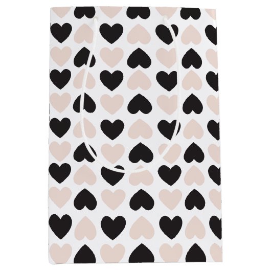 Modernes, rosa Schwarz Liebe Herzmuster Mittlere Geschenktüte (Vorderseite)