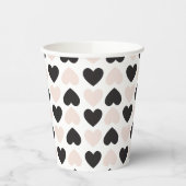 Modernes, rosa Schwarz Liebe Herzmuster Pappbecher (Links)