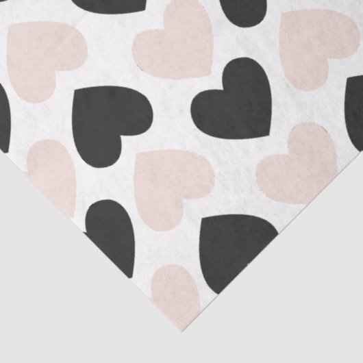 Modernes, rosa Schwarz Liebe Herzmuster Seidenpapier (Ausschnitt)