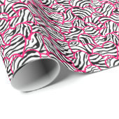 Modernes rosa Schwarz Modernes Zebra Herz Muster Geschenkpapier (Rolleneckpunkt)