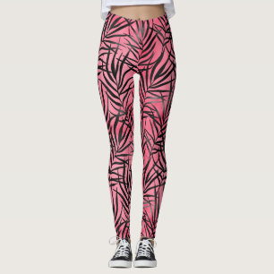 Modernes rosa Schwarzes Blattmuster Stilvolles Yog Leggings