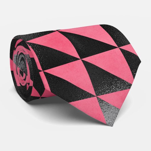 Modernes rosa Schwarzes Metallisches Shiny Geometr Krawatte (Gerollt)