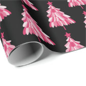 Modernes, rosa Schwarzes Weihnachtsbaummuster Geschenkpapier (Rolleneckpunkt)