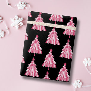 Modernes, rosa Schwarzes Weihnachtsbaummuster Geschenkpapier