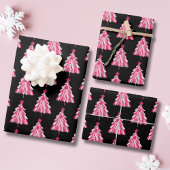 Modernes, rosa Schwarzes Weihnachtsbaummuster Geschenkpapier Set