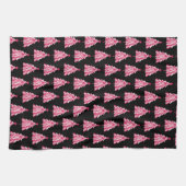 Modernes, rosa Schwarzes Weihnachtsbaummuster Geschirrtuch (Horizontal)