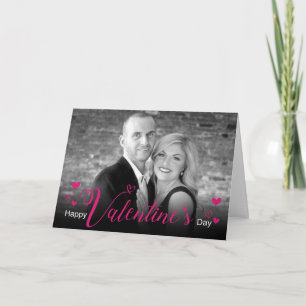 Modernes rosa Script Chic Hearts Schwarz-weißes Fo Karte