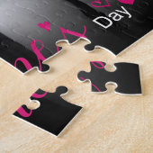 Modernes rosa Script Chic Hearts Schwarz-weißes Fo Puzzle (Seite)