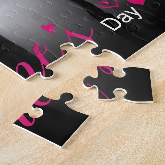 Modernes rosa Script Chic Hearts Schwarz-weißes Fo Puzzle (Seite)