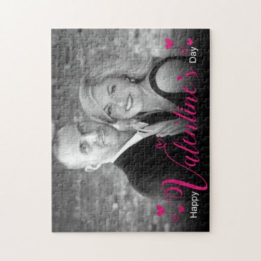 Modernes rosa Script Chic Hearts Schwarz-weißes Fo Puzzle (Vertikal)