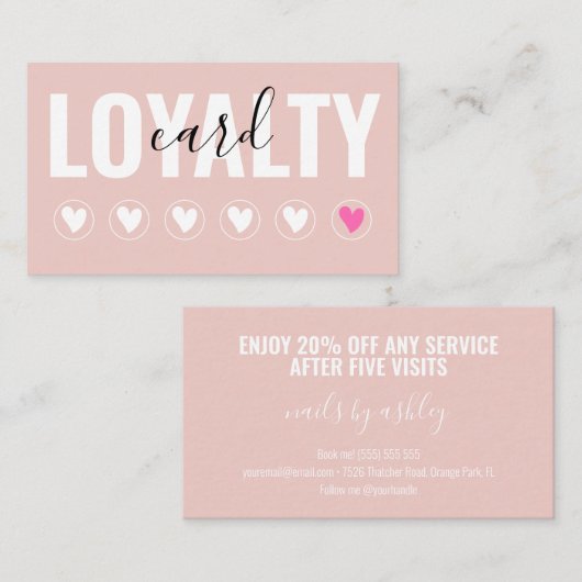 Modernes Rosa-Script-Makeup-Künstler 6 Punch Treuekarte (Vorne/Hinten)