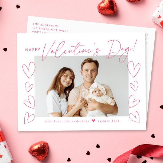 Modernes Rosa-Script-Valentinstag-Foto Feiertagspostkarte