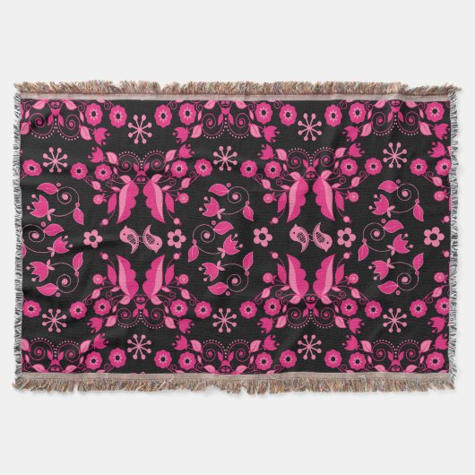 Modernes rosa skandinavisches Blumenmuster Decke (Vorderseite)