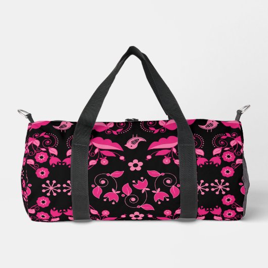 Modernes rosa skandinavisches Blumenmuster Duffle Bag (Vorderseite)