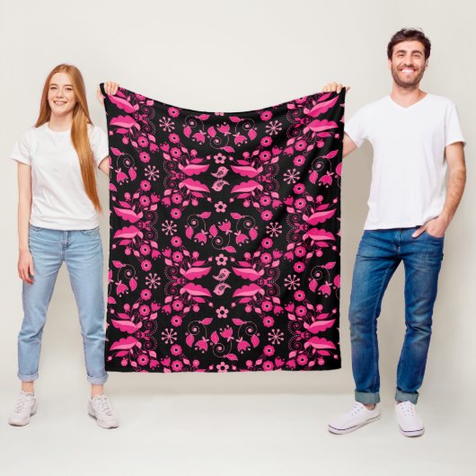Modernes rosa skandinavisches Blumenmuster Fleecedecke (Beispiel)