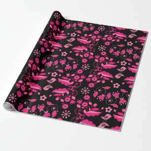 Modernes rosa skandinavisches Blumenmuster Geschenkpapier