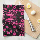 Modernes rosa skandinavisches Blumenmuster Geschirrtuch (Viertel Falte)