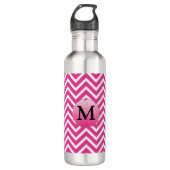 Modernes rosa Streifen Monogramm Personalisiert Edelstahlflasche (Vorderseite)