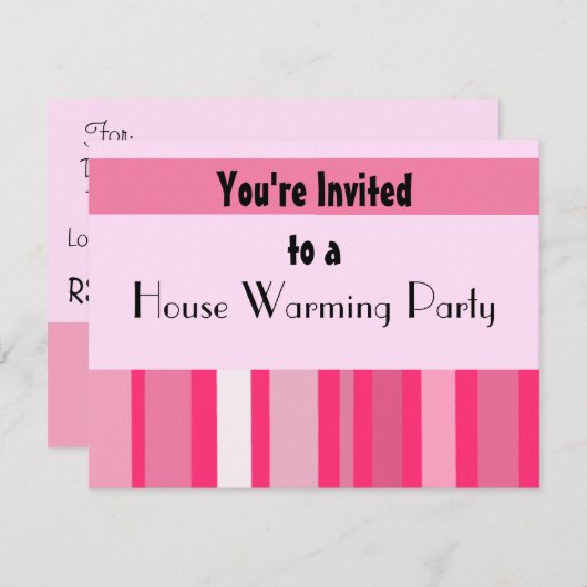 Modernes Rosa Strip House Erwärmung Party Einladung (Vorne/Hinten)