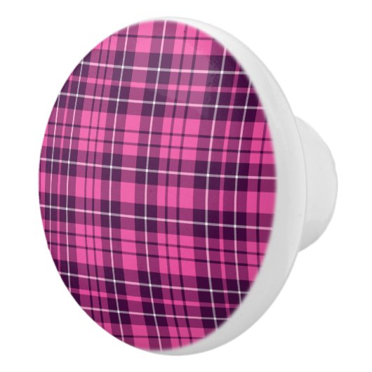 Modernes rosa Tartan Kariertes Muster Keramikknauf (Rechts)