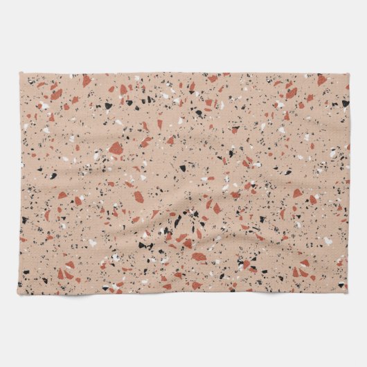 Modernes rosa Terrazzo-Druckmuster Geschirrtuch (Horizontal)