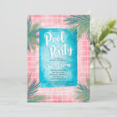 Modernes rosa tropisches Party mit Palmenblumen Sw Einladung (Stehend Vorderseite)