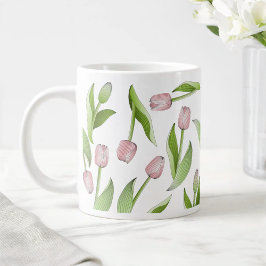Modernes rosa Tulip-Muster Jumbo-Tasse
