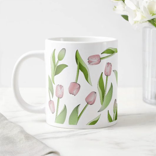 Modernes rosa Tulip-Muster Jumbo-Tasse