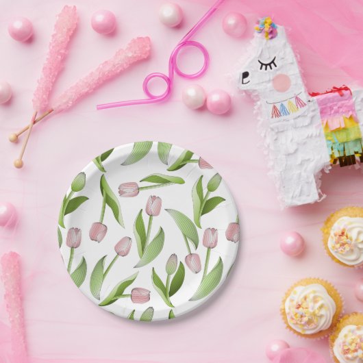 Modernes rosa Tulip-Muster Pappteller (Party)
