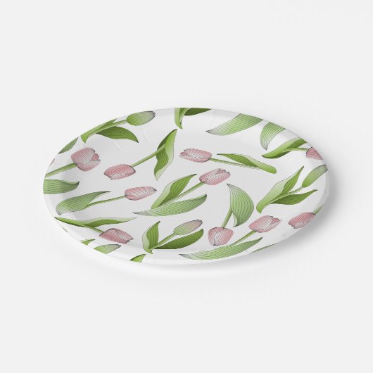 Modernes rosa Tulip-Muster Pappteller (Schrägansicht)