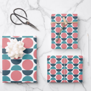Modernes Rosa und Aquamarin auf weißen geometrisch Geschenkpapier Set