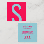 Modernes rosa und blau einzigartiges, fett formati quadratische visitenkarte (Vorne/Hinten)