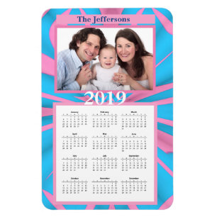 Modernes rosa und blaues Abstraktes Muster Monogra Magnet