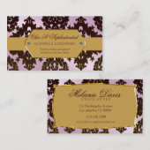 Modernes Rosa und Brown-Damast Visitenkarte (Vorne/Hinten)