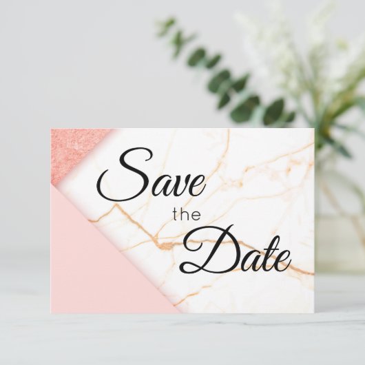 Modernes Rosa- und Gold-Glitzer Save The Date (Stehend Vorderseite)