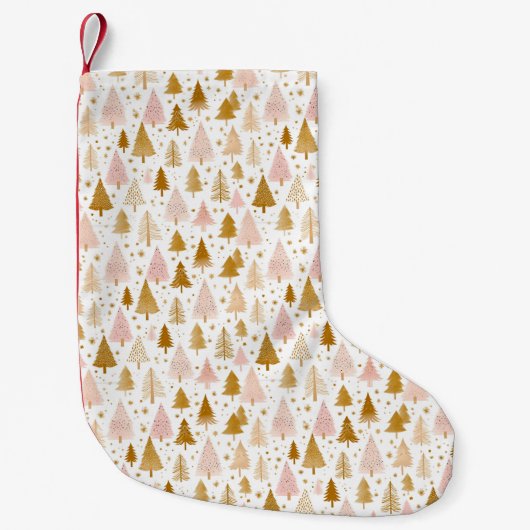 Modernes rosa und goldenes Baummuster Kleiner Weihnachtsstrumpf (Vorderseite)