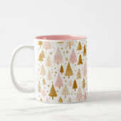 Modernes, rosa und goldenes Weihnachtsbaummuster Zweifarbige Tasse (Links)