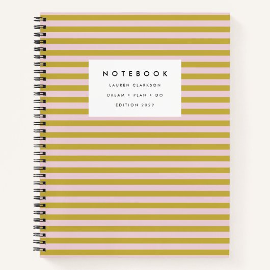 Modernes, rosa und goldgestreiftes Notebook Notizblock (Vorderseite)
