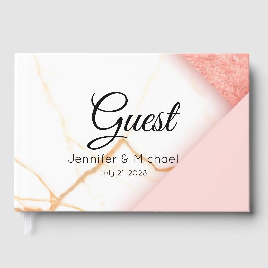 Modernes Rosa- und Goldmarmor Gästebuch (Vorderseite)