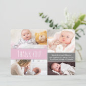 Modernes Rosa und Grau Begrüßung Zuhause Baby Girl Dankeskarte (Stehend Vorderseite)