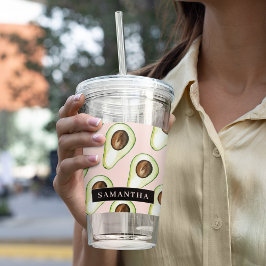 Modernes rosa und grünes Avocado-Muster mit Namen Acryltrinkbecher