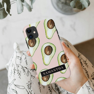 Modernes rosa und grünes Avocado-Muster mit Namen Case-Mate iPhone Hülle